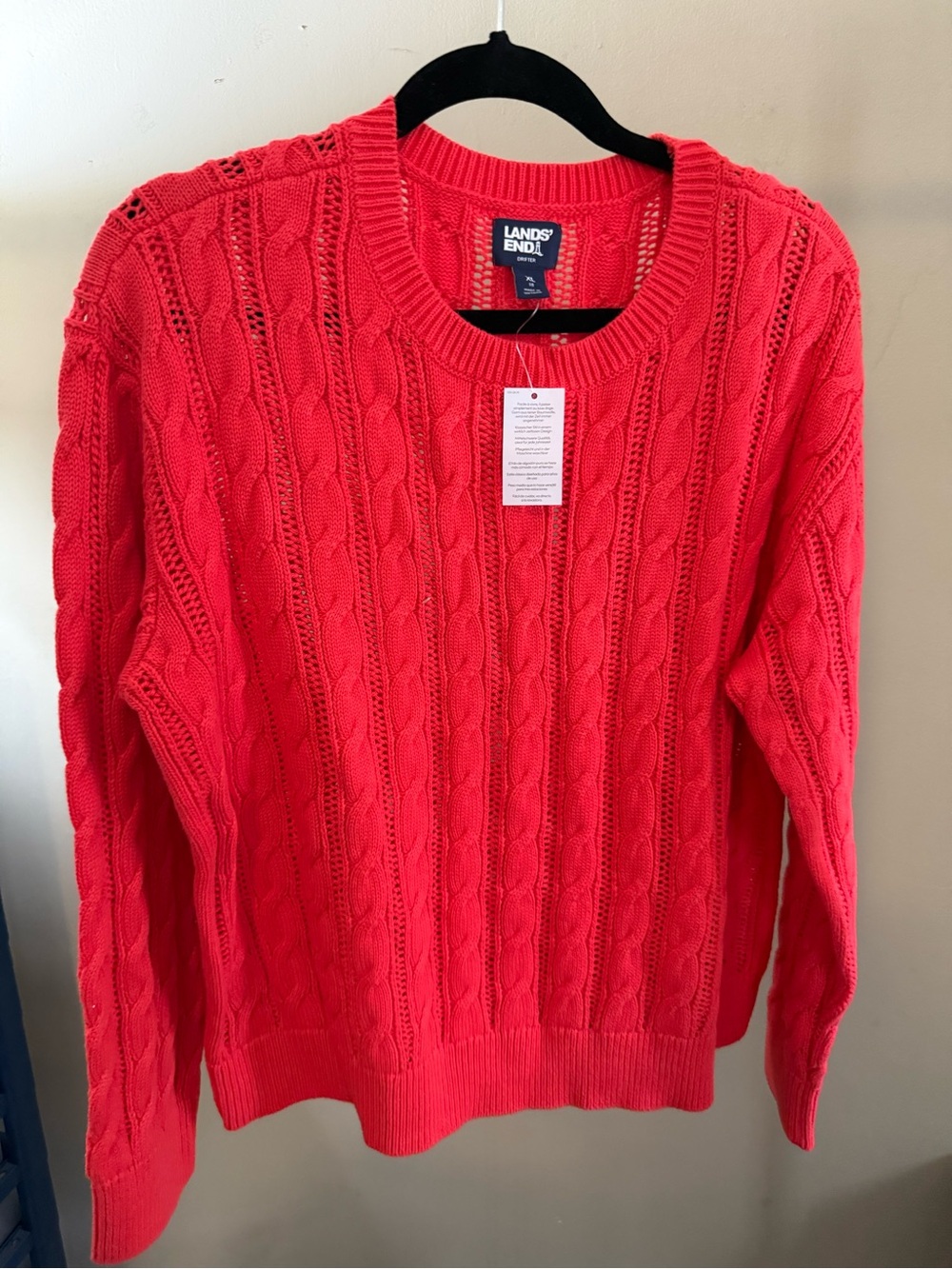 Lands' End Womens Plus Cable Crewneck Sweater - Bright Red